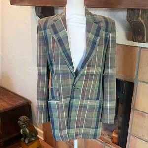 Vintage Ralph Lauren Black Label Sage Green Silk Madras Plaid Blazer, size 8